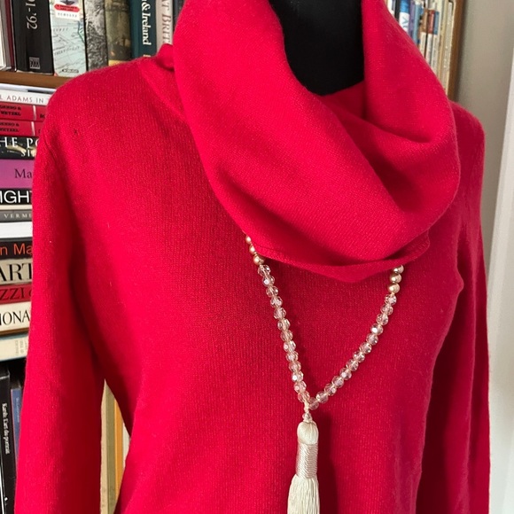 J. McLaughlin Bold Red Cashmere Cowl-neck Sweater - Size S - w/minor holes! - Picture 3 of 15